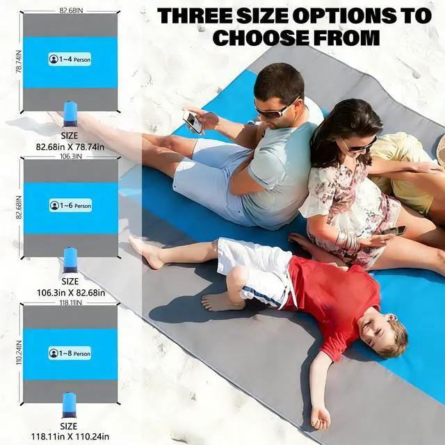 Alt view image 6 of 7 - Beach Blanket Waterproof Sandproof 83"x107" 1-6 Adults Extra Large Beach Mat Quick Drying Outdoor Picnic Mat Beach Accessories for Travel, Camping, Hiking