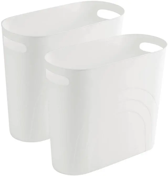 Main image of Small Trash Can, 3.5 Gallon Slim Garbage Can Plastic Waste Basket with Handles Container Bin for Narrow Spaces Bathroom, Bedroom, Kitchen, Office at Home, 2 Pack White
