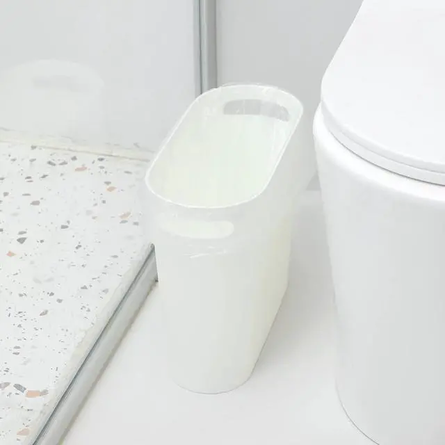 Alt view image 4 of 7 - Small Trash Can, 3.5 Gallon Slim Garbage Can Plastic Waste Basket with Handles Container Bin for Narrow Spaces Bathroom, Bedroom, Kitchen, Office at Home, 2 Pack White