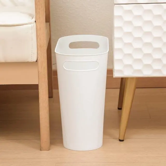 Alt view image 6 of 7 - Small Trash Can, 3.5 Gallon Slim Garbage Can Plastic Waste Basket with Handles Container Bin for Narrow Spaces Bathroom, Bedroom, Kitchen, Office at Home, 2 Pack White