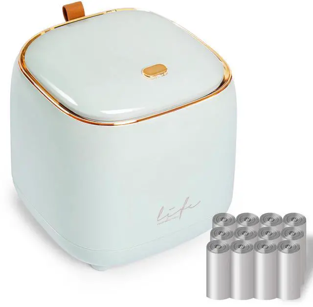 Main image of Mini Countertop Trash Can with 10 Rolls of Trash Bags, Desk Tiny Trash Can with Press Type Lid, Desktop TrashCan Applicable for Bathroom Vanity Home Office (Light Blue)