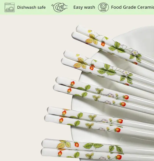 Alt view image 2 of 4 - Ceramic Chopsticks Set of 5 Porcelain Chinese Chopsticks Easy To Clean, 9.6-Inch Best Gift Choice