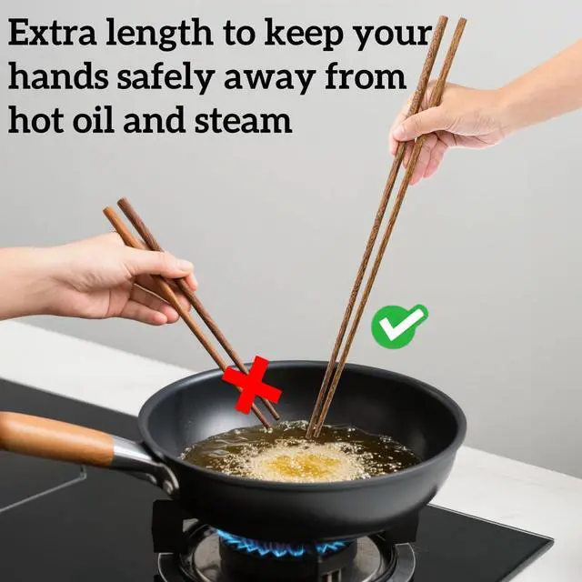 Alt view image 5 of 7 - 10 Pairs Extra Long Cooking Chopsticks, 16.5 Inches Reusable Wooden Chopsticks, Chinese Long chopsticks for Kitchen Cooking, Frying Hot Pot, Grilling, Camping