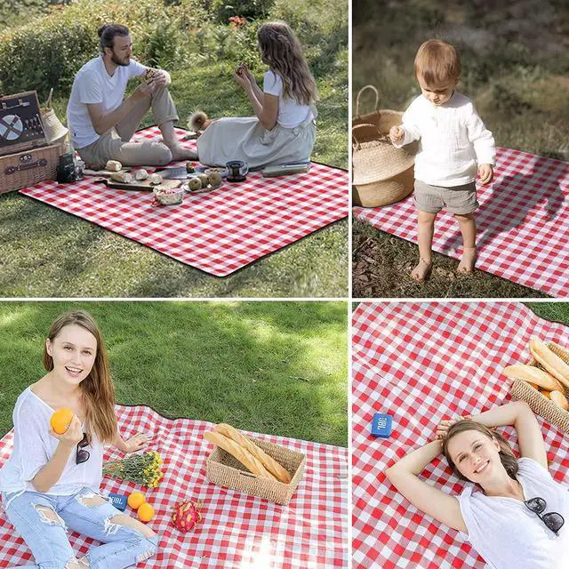 Alt view image 7 of 7 - Oversize Picnic Beach Blanket, 80''x80'' Outdoor Waterproof Foldable Sandproof Blankets Plaid Picnic Mat for Beach Camping on Grass Picnic Blankets (RED, 80x80in)