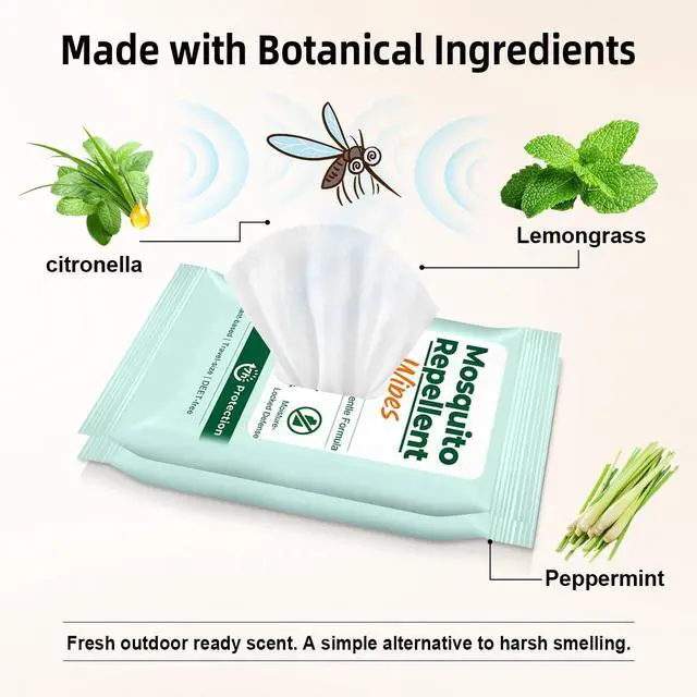 Alt view image 2 of 6 - Mosquito Repellent Wipes, 40 Count Outdoor Insect Bug Repellent Wipes with Natural Citronella, DEET Free, Travel Size, Resealable Pouches 10 Wipes Each for Camping Hiking Travel Patio Garden
