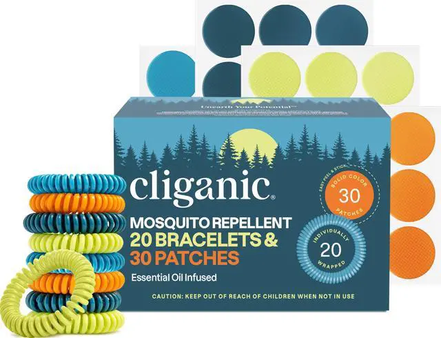 Main image of Mosquito Repellent Bracelet Stickers Pack for Kids & Adults Multi Color, Natural DEET-Free, Essential Oil Infused 20 Bands with 30 Patches, Citronella Scent