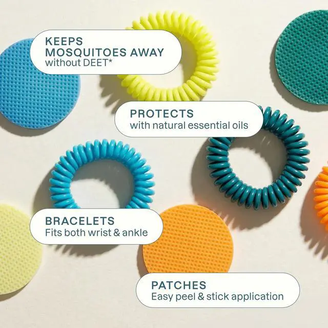 Alt view image 2 of 7 - Mosquito Repellent Bracelet Stickers Pack for Kids & Adults Multi Color, Natural DEET-Free, Essential Oil Infused 20 Bands with 30 Patches, Citronella Scent