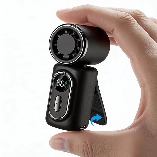 Main image of Portable handheld small fan, with built-in fixed clamp, featuring 6-speed adjustable high-speed personal fan, LED display screen, rechargeable, suitable for use in makeup, travel, indoor and outdoor