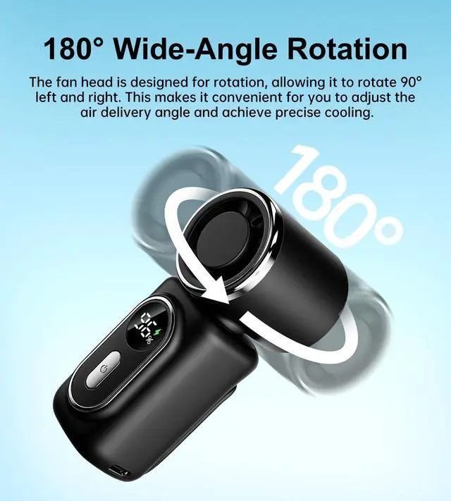 Alt view image 3 of 7 - Portable handheld small fan, with built-in fixed clamp, featuring 6-speed adjustable high-speed personal fan, LED display screen, rechargeable, suitable for use in makeup, travel, indoor and outdoor