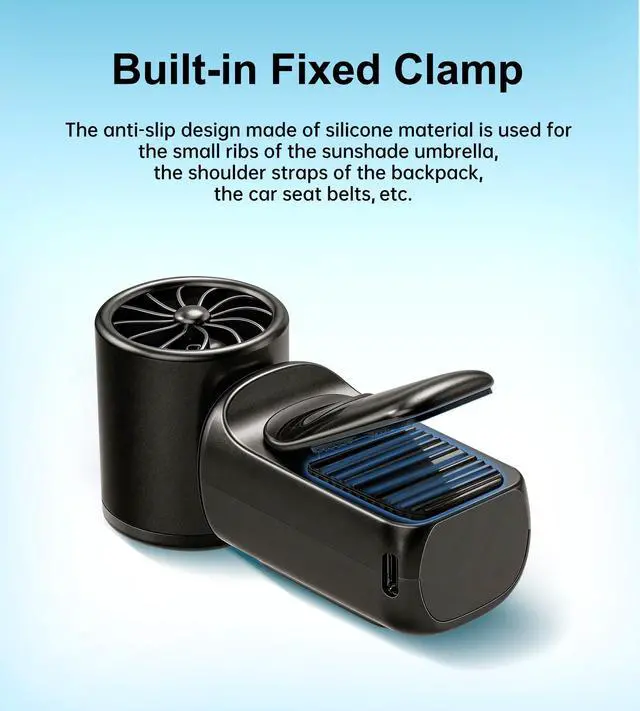 Alt view image 4 of 7 - Portable handheld small fan, with built-in fixed clamp, featuring 6-speed adjustable high-speed personal fan, LED display screen, rechargeable, suitable for use in makeup, travel, indoor and outdoor