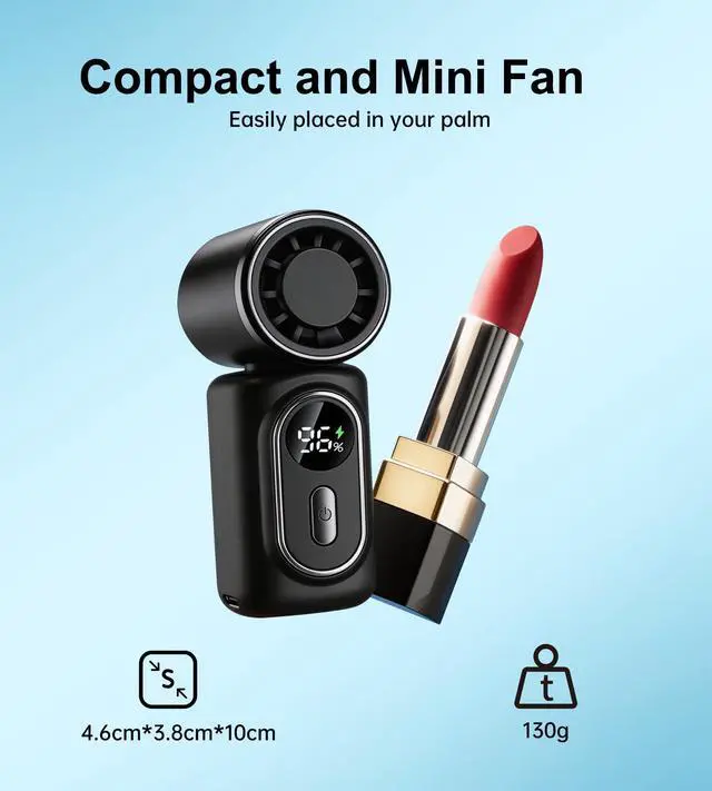 Alt view image 6 of 7 - Portable handheld small fan, with built-in fixed clamp, featuring 6-speed adjustable high-speed personal fan, LED display screen, rechargeable, suitable for use in makeup, travel, indoor and outdoor