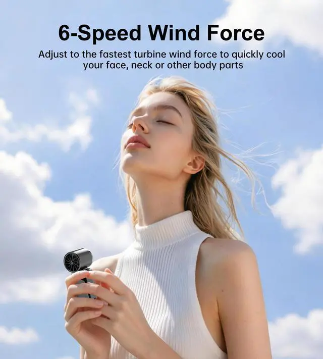 Alt view image 7 of 7 - Portable handheld small fan, with built-in fixed clamp, featuring 6-speed adjustable high-speed personal fan, LED display screen, rechargeable, suitable for use in makeup, travel, indoor and outdoor