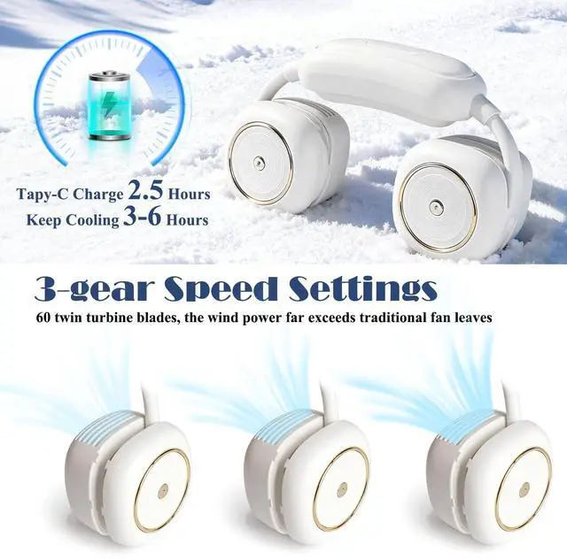 Alt view image 2 of 6 - Mini Portable Neck Fan UpgradedPortable Fan Rechargeable,3 Speed Quiet Gears Adjustment,360° Blow cold air For Home Travel Outdoor Sports,Gifts for Women Men (white)