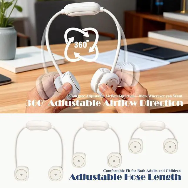 Alt view image 5 of 6 - Mini Portable Neck Fan UpgradedPortable Fan Rechargeable,3 Speed Quiet Gears Adjustment,360° Blow cold air For Home Travel Outdoor Sports,Gifts for Women Men (white)