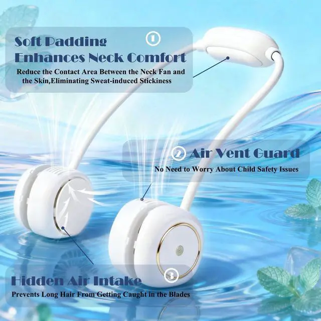 Alt view image 3 of 6 - Mini Portable Neck Fan UpgradedPortable Fan Rechargeable,3 Speed Quiet Gears Adjustment,360° Blow cold air For Home Travel Outdoor Sports,Gifts for Women Men (white)
