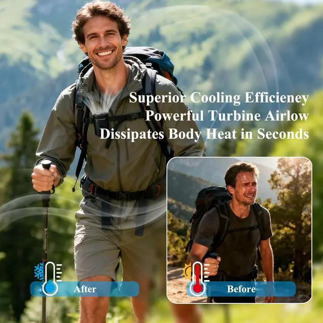 Alt view image 5 of 6 - 2026 Portable Waist & Neck Fan - Rechargeable 4-Speed Quiet Clip On Personal Cooling Device for Camping, Construction, Outdoor (Black)