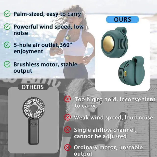 Alt view image 2 of 6 - Portable Silent Mini Bladeless Fan Clip On,Mini Clip on Fan for Shirt & Waist, Portable Small Whirlwind Bladeless Fans,Suitable for Outdoor & Travel & Office,Travel Accessories (Green)