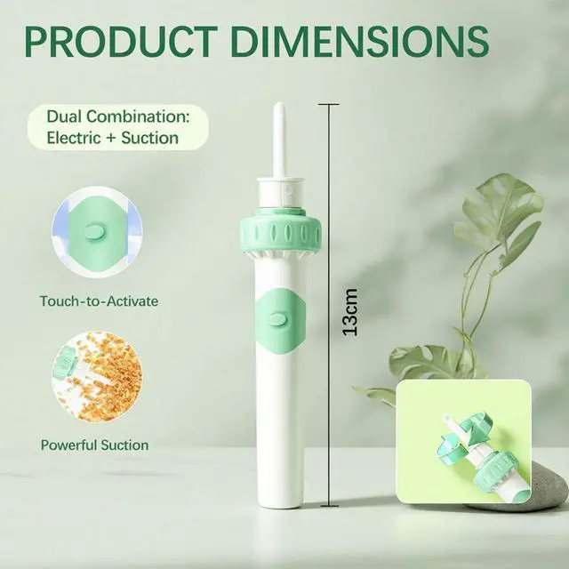 Alt view image 2 of 7 - Electric Ear Wax Removal Tool with Vibration Suction, Ear Wax Vacuum Cleaner, Soft Silicone Spoon with 2 Washable Replaceable Tips Ear Cleaning for Family, Portable Case,Aqua Green