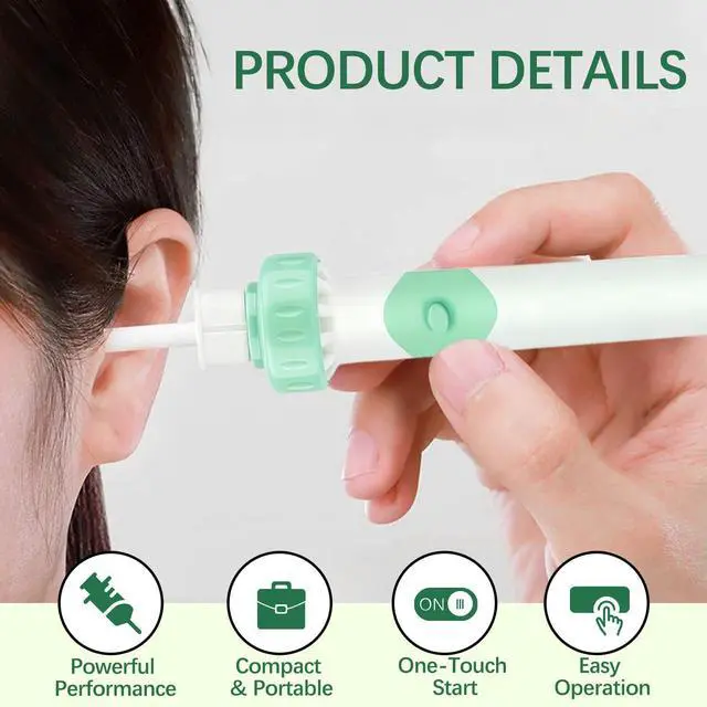 Alt view image 4 of 7 - Electric Ear Wax Removal Tool with Vibration Suction, Ear Wax Vacuum Cleaner, Soft Silicone Spoon with 2 Washable Replaceable Tips Ear Cleaning for Family, Portable Case,Aqua Green