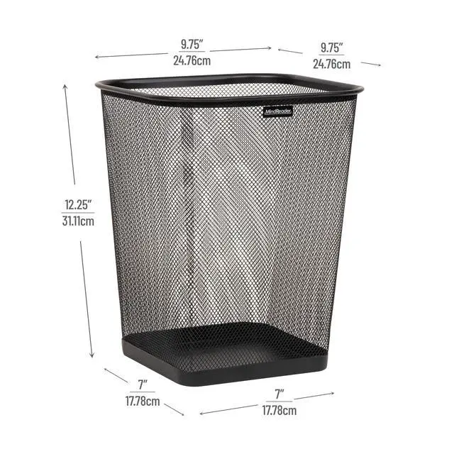 Alt view image 3 of 7 - Mesh Trash Can, Waste Paper Basket, Square, Office, Metal Mesh, Set of 2, Black