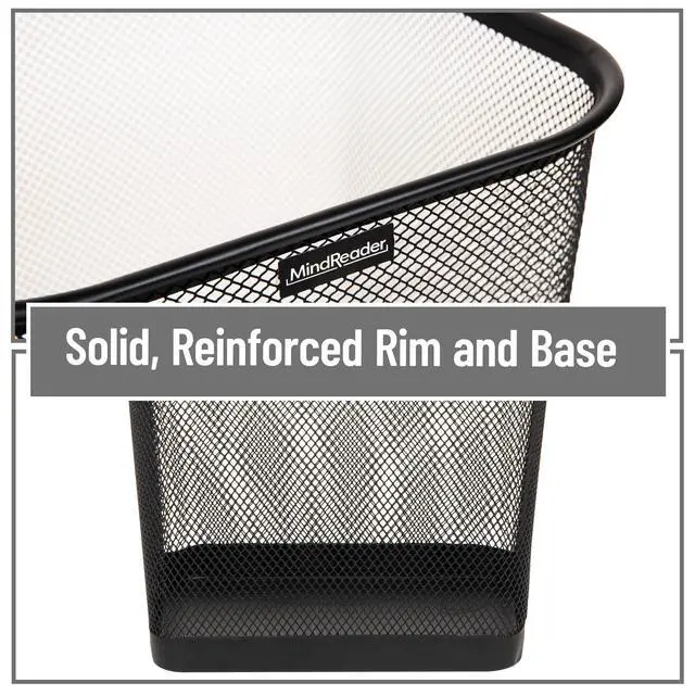 Alt view image 5 of 7 - Mesh Trash Can, Waste Paper Basket, Square, Office, Metal Mesh, Set of 2, Black