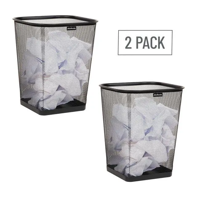 Alt view image 7 of 7 - Mesh Trash Can, Waste Paper Basket, Square, Office, Metal Mesh, Set of 2, Black