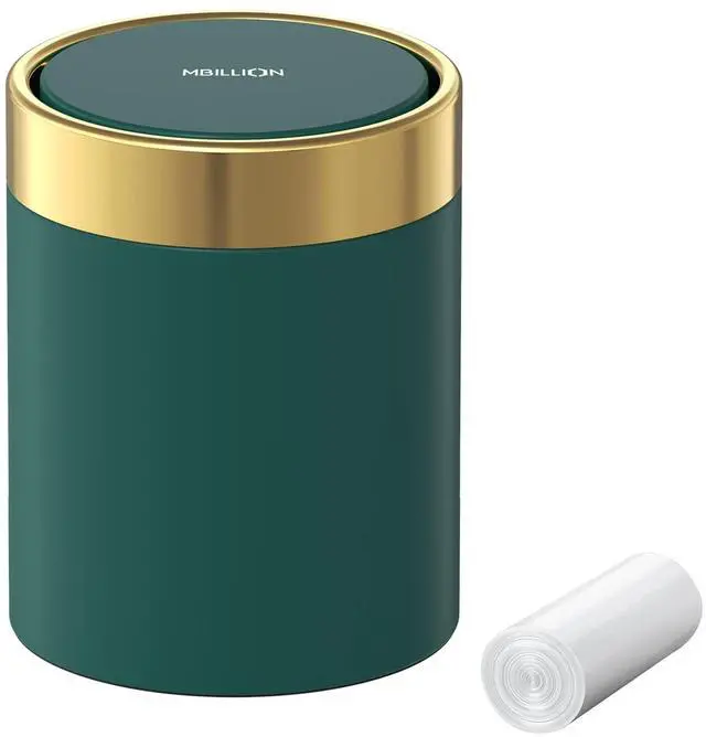 Main image of Mini Trash Can with Lid, Desktop Small Trash Can Recycling Bin Cute Metal Garbage Can for Tabletop Countertop Use,Stainless Steel 0.4 Gallon/1.5 Liter Waste Bin for Office Parlor Bedroom,Dark Green