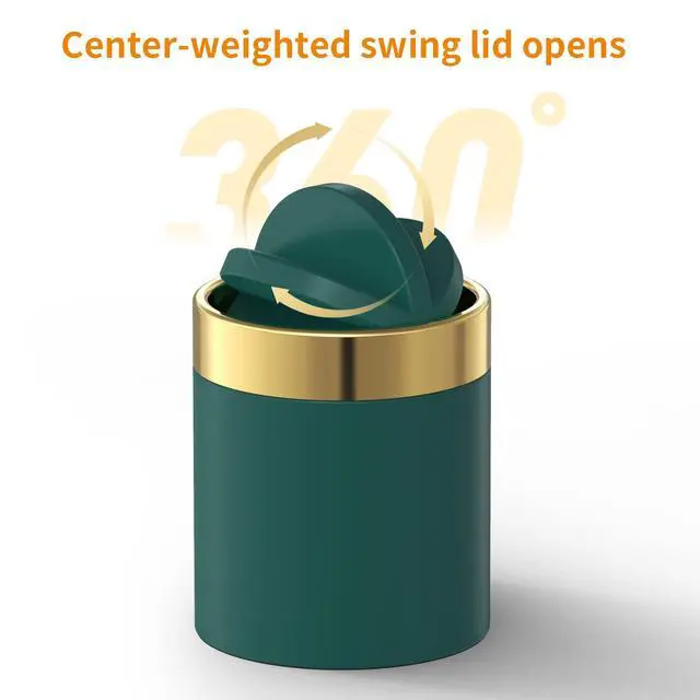 Alt view image 2 of 5 - Mini Trash Can with Lid, Desktop Small Trash Can Recycling Bin Cute Metal Garbage Can for Tabletop Countertop Use,Stainless Steel 0.4 Gallon/1.5 Liter Waste Bin for Office Parlor Bedroom,Dark Green