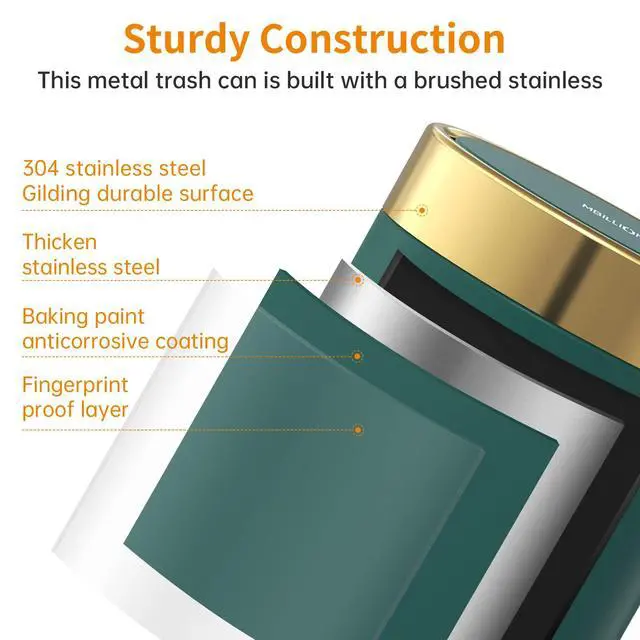 Alt view image 3 of 5 - Mini Trash Can with Lid, Desktop Small Trash Can Recycling Bin Cute Metal Garbage Can for Tabletop Countertop Use,Stainless Steel 0.4 Gallon/1.5 Liter Waste Bin for Office Parlor Bedroom,Dark Green