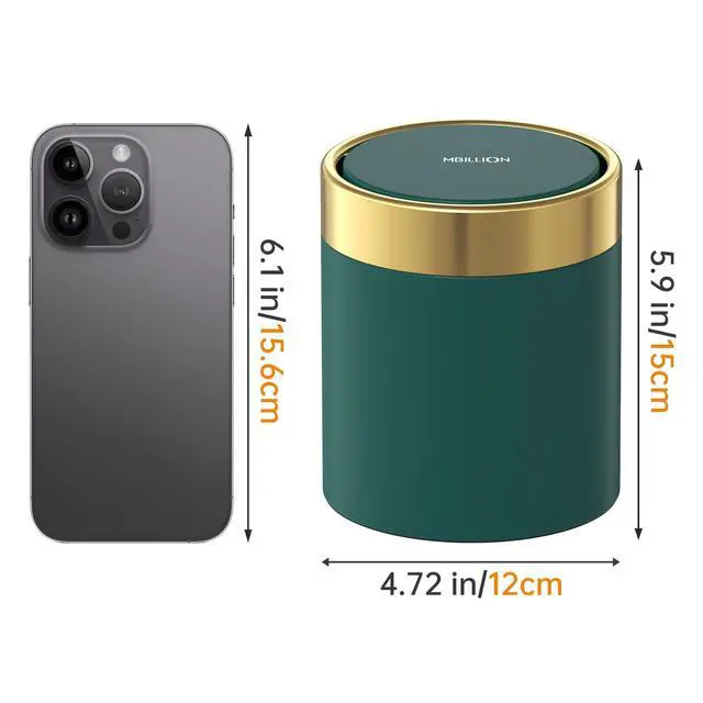 Alt view image 5 of 5 - Mini Trash Can with Lid, Desktop Small Trash Can Recycling Bin Cute Metal Garbage Can for Tabletop Countertop Use,Stainless Steel 0.4 Gallon/1.5 Liter Waste Bin for Office Parlor Bedroom,Dark Green
