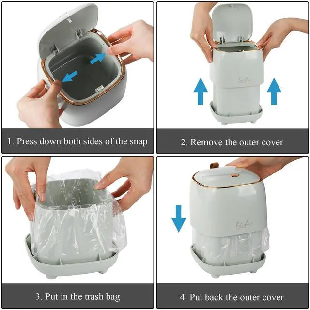 Alt view image 2 of 7 - 2 Pack Tabletop Trash Can with Pop-up Lid, Mini Plastic Countertop Trash Can Wastebasket Rubbish Bin, Small Desktop Garbage Can with Removable Inner for Bathroom Vanity, Bedroom, Office, Car