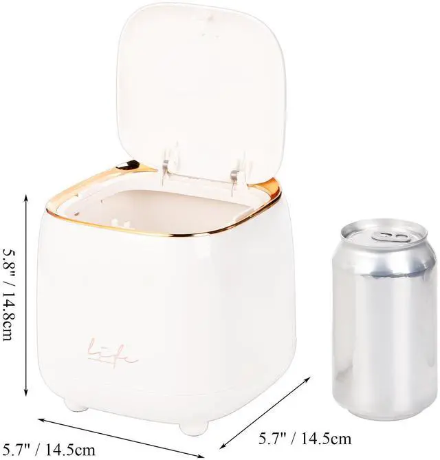 Alt view image 3 of 7 - 2 Pack Tabletop Trash Can with Pop-up Lid, Mini Plastic Countertop Trash Can Wastebasket Rubbish Bin, Small Desktop Garbage Can with Removable Inner for Bathroom Vanity, Bedroom, Office, Car