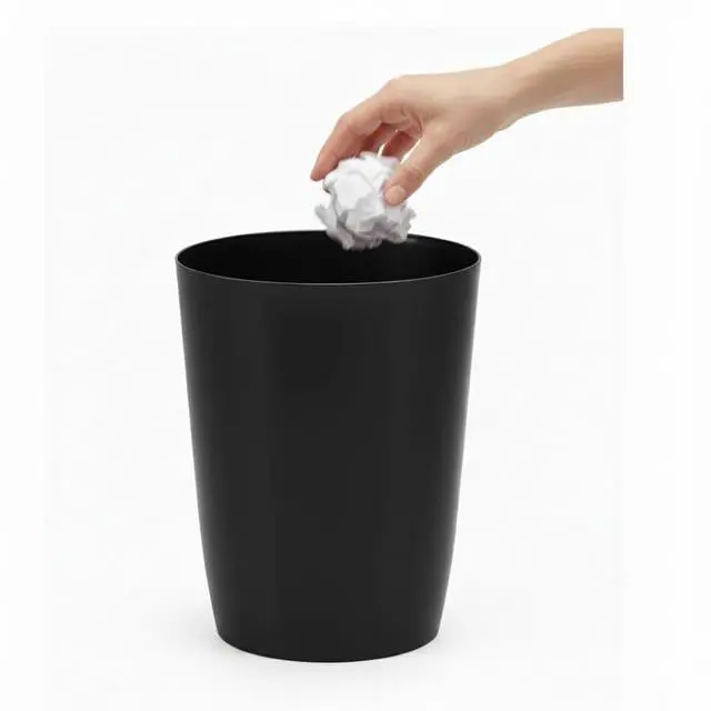 Main image of Mini Waste Basket - Durable Small Plastic Garbage Trash Can Bin - Lidless Open-Top, Slim Profile for Compact Spaces - Suitable for Home, Bathroom, Office, Bedroom, Kitchen and More, Black