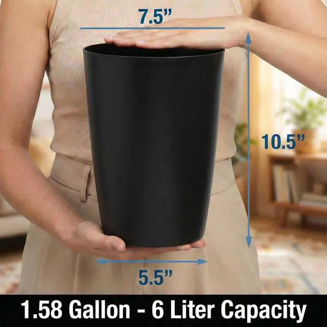 Alt view image 3 of 7 - Mini Waste Basket - Durable Small Plastic Garbage Trash Can Bin - Lidless Open-Top, Slim Profile for Compact Spaces - Suitable for Home, Bathroom, Office, Bedroom, Kitchen and More, Black