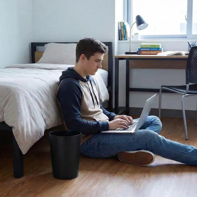 Alt view image 7 of 7 - Mini Waste Basket - Durable Small Plastic Garbage Trash Can Bin - Lidless Open-Top, Slim Profile for Compact Spaces - Suitable for Home, Bathroom, Office, Bedroom, Kitchen and More, Black