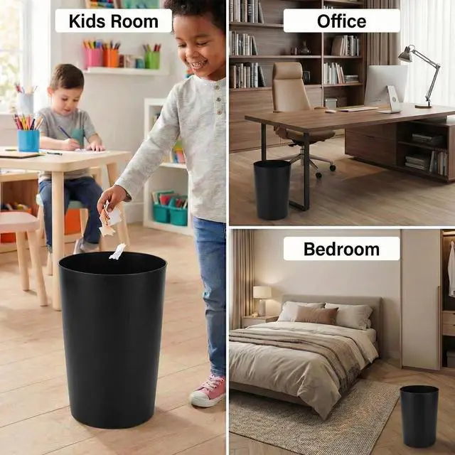 Alt view image 6 of 7 - Mini Waste Basket - Durable Small Plastic Garbage Trash Can Bin - Lidless Open-Top, Slim Profile for Compact Spaces - Suitable for Home, Bathroom, Office, Bedroom, Kitchen and More, Black
