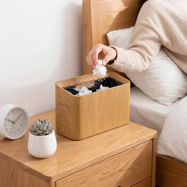 Alt view image 7 of 7 - 2 Pack Mini Desk Trash Can, 0.4 Gal Double-Layer Small Garbage Bin Tabletop Trash Can with Wood Grain Finish, Slim Plastic Uncovered Countertop Waste Bin for Office Bedroom Coffee Table