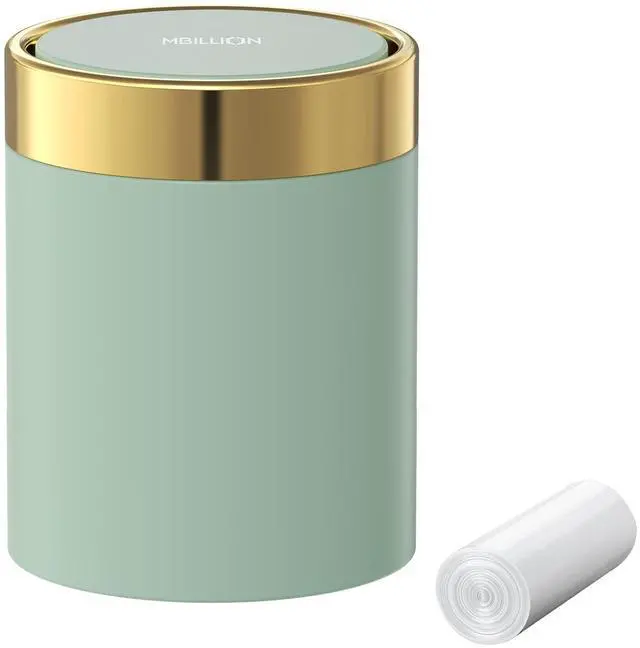 Main image of Mini Trash Can with Lid, Desktop Small Trash Can Recycling Bin Cute Metal Garbage Can for Tabletop Countertop Use,Stainless Steel 0.4Gal/1.5L Waste Bin for Office Parlor Car Bedroom,Light Green