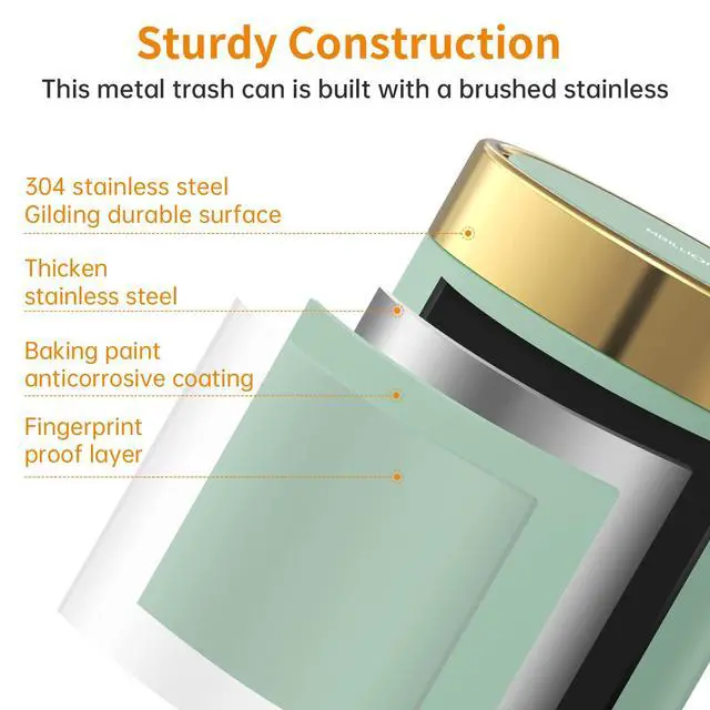 Alt view image 2 of 5 - Mini Trash Can with Lid, Desktop Small Trash Can Recycling Bin Cute Metal Garbage Can for Tabletop Countertop Use,Stainless Steel 0.4Gal/1.5L Waste Bin for Office Parlor Car Bedroom,Light Green