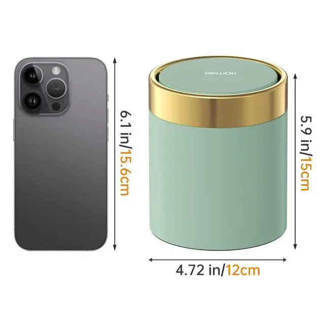 Alt view image 5 of 5 - Mini Trash Can with Lid, Desktop Small Trash Can Recycling Bin Cute Metal Garbage Can for Tabletop Countertop Use,Stainless Steel 0.4Gal/1.5L Waste Bin for Office Parlor Car Bedroom,Light Green