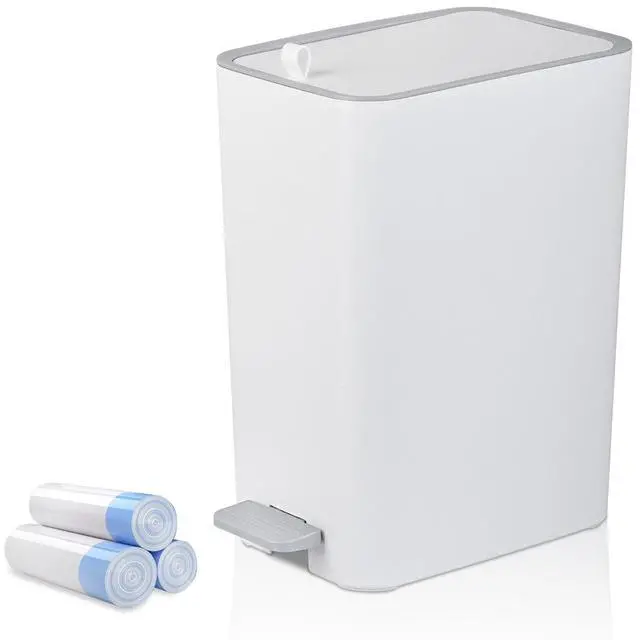Main image of Small Bathroom Trash Can with Lid, 2.1 Gallon Step Garbage Can with Handle, Slim Mini Wastebasket Bin for Bedroom, Office, Dorm, White
