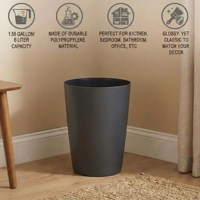 Alt view image 4 of 7 - Mini Waste Basket - Durable Small Plastic Garbage Trash Can Bin - Lidless Open-Top, Slim Profile for Compact Spaces - Suitable for Home, Bathroom, Office, Bedroom, Kitchen and More, Grey