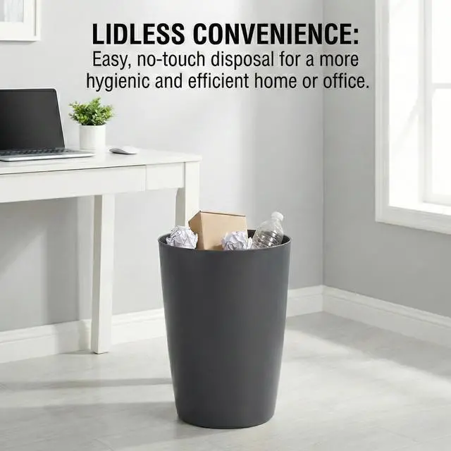 Alt view image 5 of 7 - Mini Waste Basket - Durable Small Plastic Garbage Trash Can Bin - Lidless Open-Top, Slim Profile for Compact Spaces - Suitable for Home, Bathroom, Office, Bedroom, Kitchen and More, Grey
