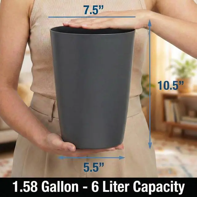 Alt view image 3 of 7 - Mini Waste Basket - Durable Small Plastic Garbage Trash Can Bin - Lidless Open-Top, Slim Profile for Compact Spaces - Suitable for Home, Bathroom, Office, Bedroom, Kitchen and More, Grey