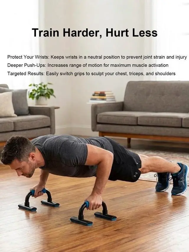 Alt view image 6 of 6 - Push Up Bars Strength Training - Workout Stands With Ergonomic Push-up Bracket Board with Anti-Slip Sturdy Structure Portable for Home Fitness Training, Push Up Stands Handle for Floor Workouts
