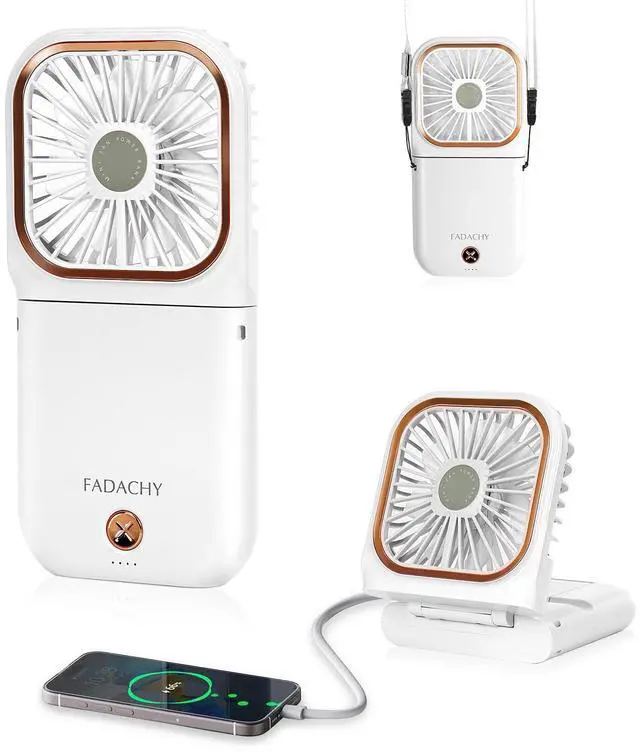 Main image of Mini Fan Handheld Personal Fan Breeze Quiet Power Neck Fan Rechargeable, Outdoors, Hiking, Camping, white