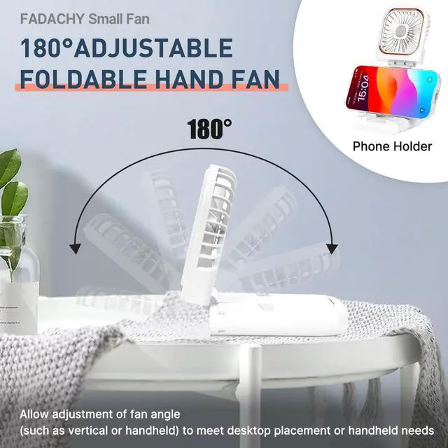 Alt view image 2 of 6 - Mini Fan Handheld Personal Fan Breeze Quiet Power Neck Fan Rechargeable, Outdoors, Hiking, Camping, white