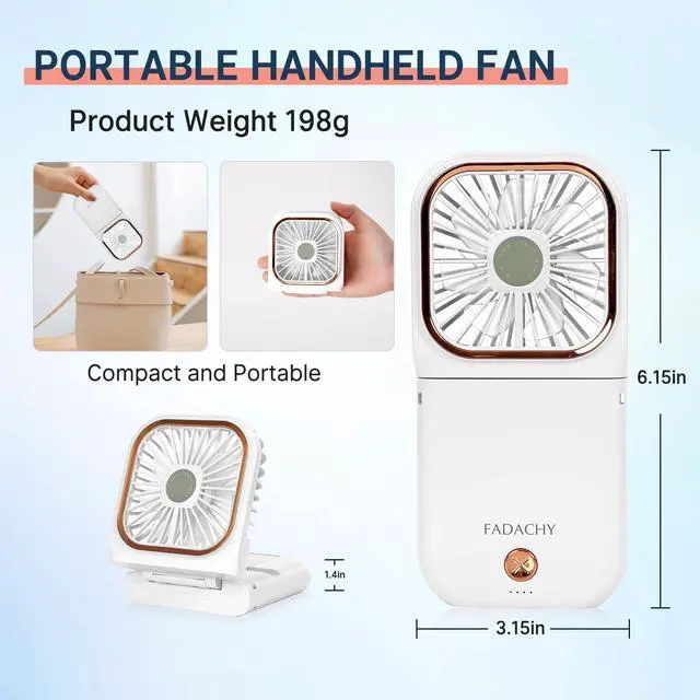 Alt view image 5 of 6 - Mini Fan Handheld Personal Fan Breeze Quiet Power Neck Fan Rechargeable, Outdoors, Hiking, Camping, white