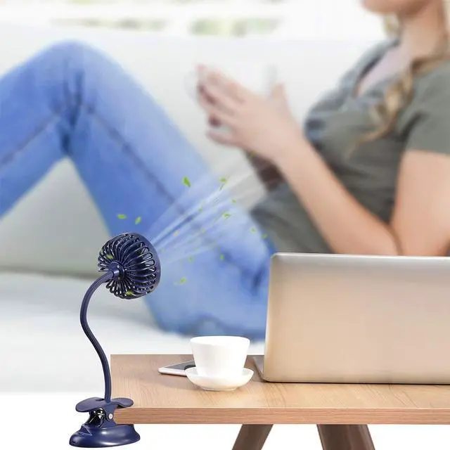 Alt view image 2 of 7 - Clip on Fan Usb Battery Operated Desk Clip Fan with Emergency Power Bank, Baby Stroller Fan Rechargeable Personal Fan Flexible Neck 3 Speeds Great for Beach Car Camping Dorm Bed Office-Navy Blue
