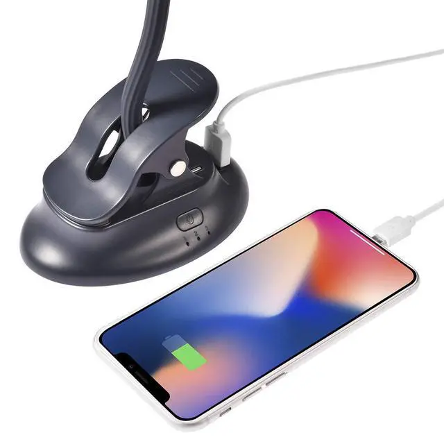 Alt view image 3 of 7 - Clip on Fan Usb Battery Operated Desk Clip Fan with Emergency Power Bank, Baby Stroller Fan Rechargeable Personal Fan Flexible Neck 3 Speeds Great for Beach Car Camping Dorm Bed Office-Navy Blue